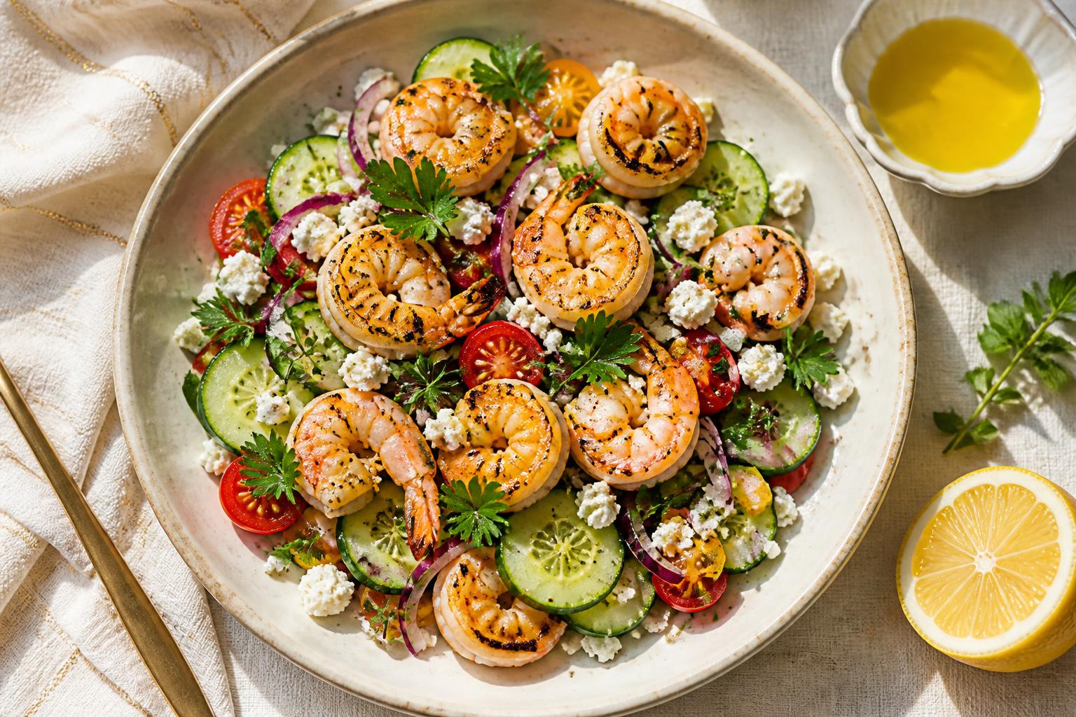 Refreshing summer salad with greens, fruit and a citrus dressing